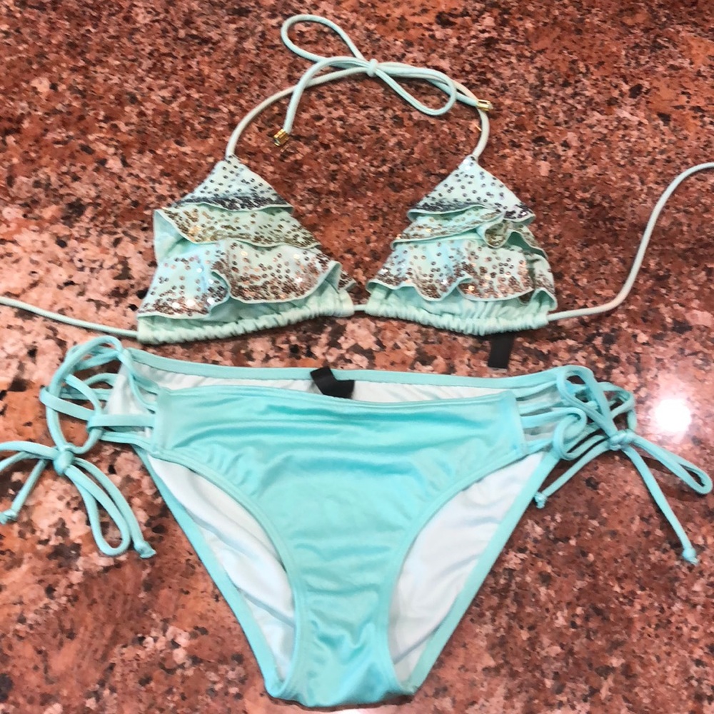 Victoria’s Secret sequin turquoise bikini set